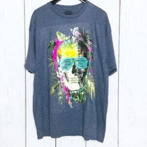 Mens Gray Blue Graphic Skull T Shirt